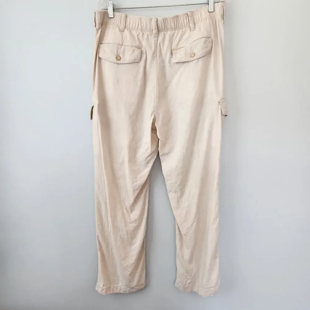 Roundtree & Yorke Cargo Linen Blend Pants Men's 38x30 (36x28.5) Tan Coastal Boho